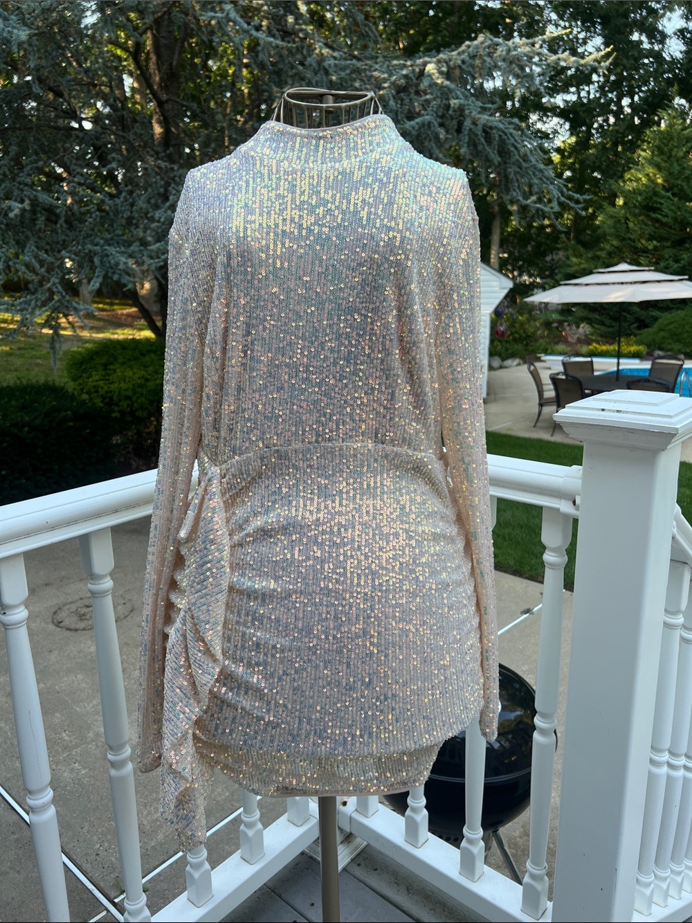 Fashion Nova Iridescent Sequin Mini Dress - Pink Champagne